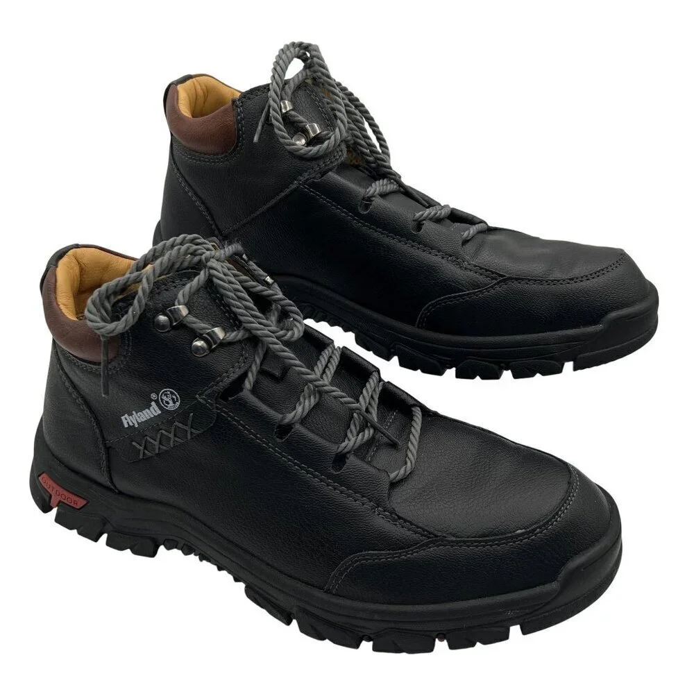 Flyland Mens 48 US 13 Black Leather Chukka Boots Outdoor Hiking Casual Normcore
